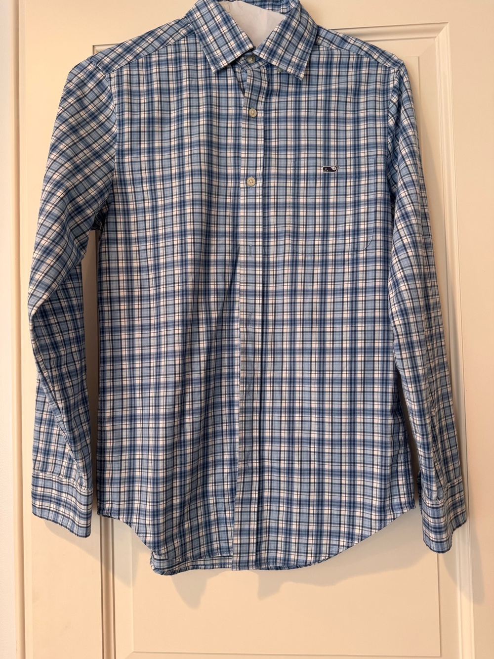 Vineyard Vines Blue and White Plaid Long-Sleeve Button-Down Shirt